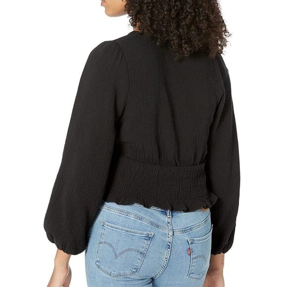 Madewell Lightspun Julianne Black Smocked-Waist Top Size Small NWT - Picture 2 of 13